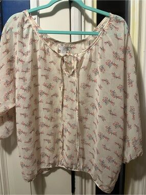 Cotton On Cream Floral Tie-Front Peasant Blouse